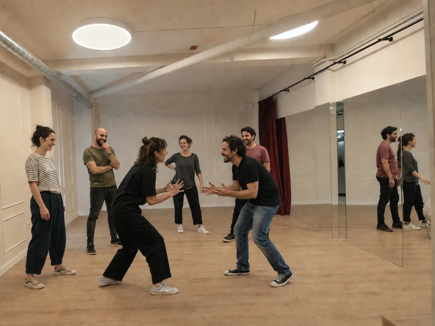 Grupo de adultos en clase de teatro en la sala Boa Negra